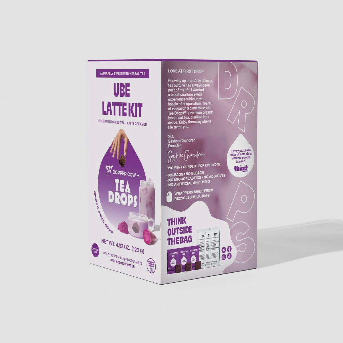 Tea Drops Latte Trio Kit | Organic Dissolvable Bagless Loose Leaf Tea |  Iced or Hot Caffeinated and Decaf | Ube, Chai, Matcha, Sweet Condensed Milk