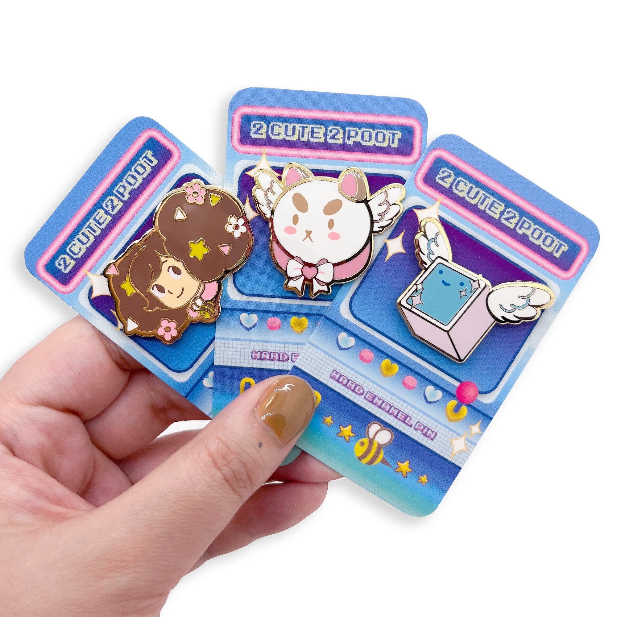 Dokino Art 5 Pin Bundle - Cute Bee and Puppycat, Tempbot, Cardamon, Moully Hard Enamel Lapel Pin Set Locking Clutches Kawaii Cartoon Fanart by Dokino