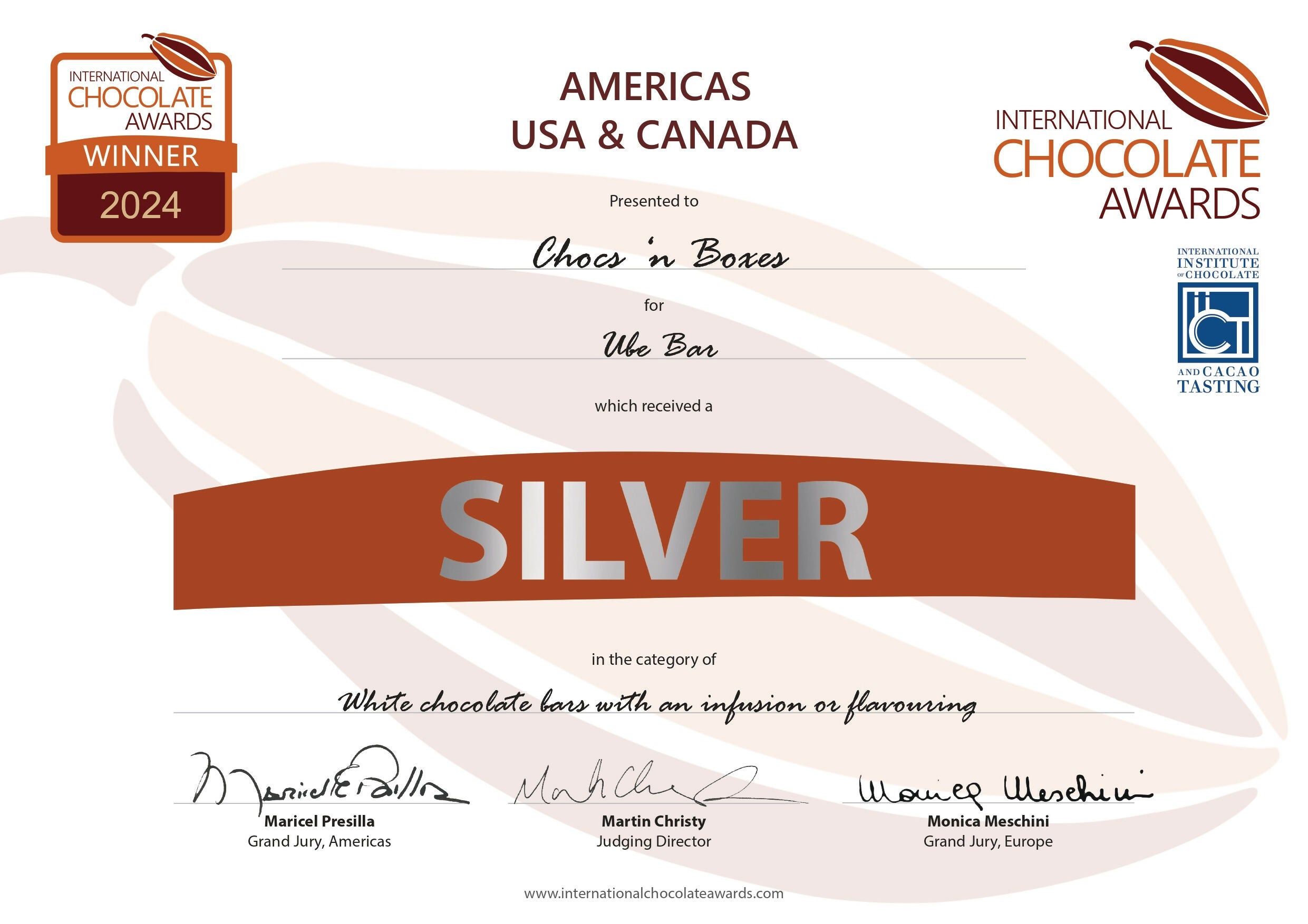 Ube Milk Chocolate Bar Certificate Award