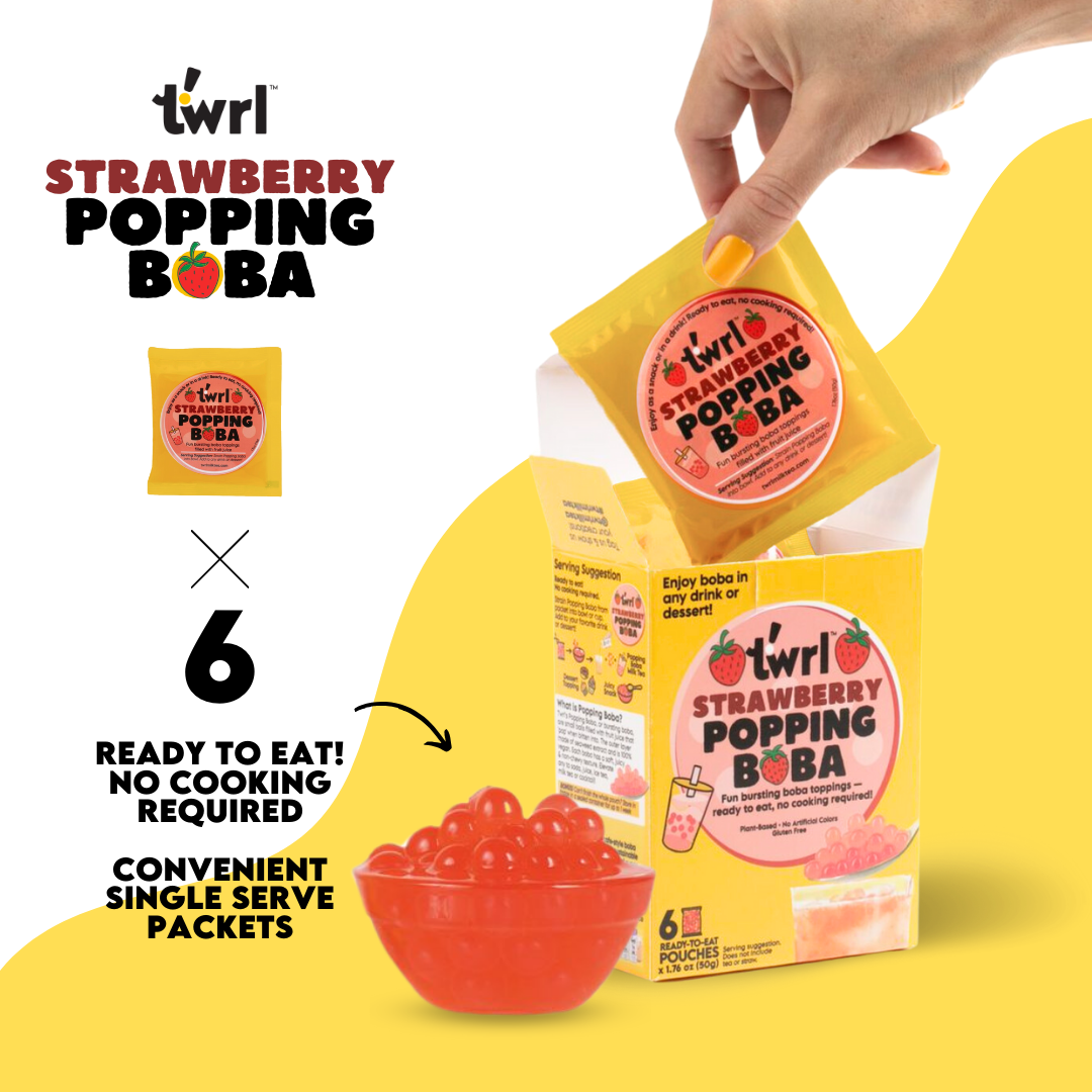 Strawberry Popping Boba 6-Pack - Single Serve, Dye-Free, Vegan