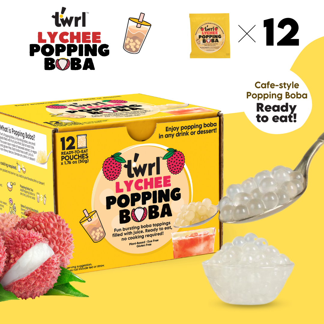 Lychee Popping Boba 12-Pack - Single Serve, Dye-Free, Vegan