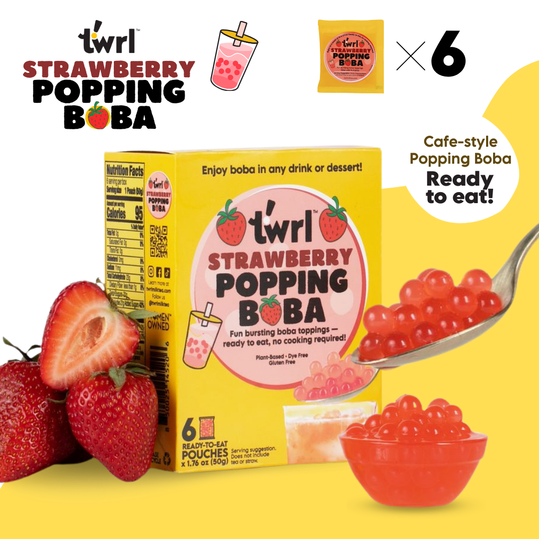 Strawberry Popping Boba 6-Pack - Single Serve, Dye-Free, Vegan