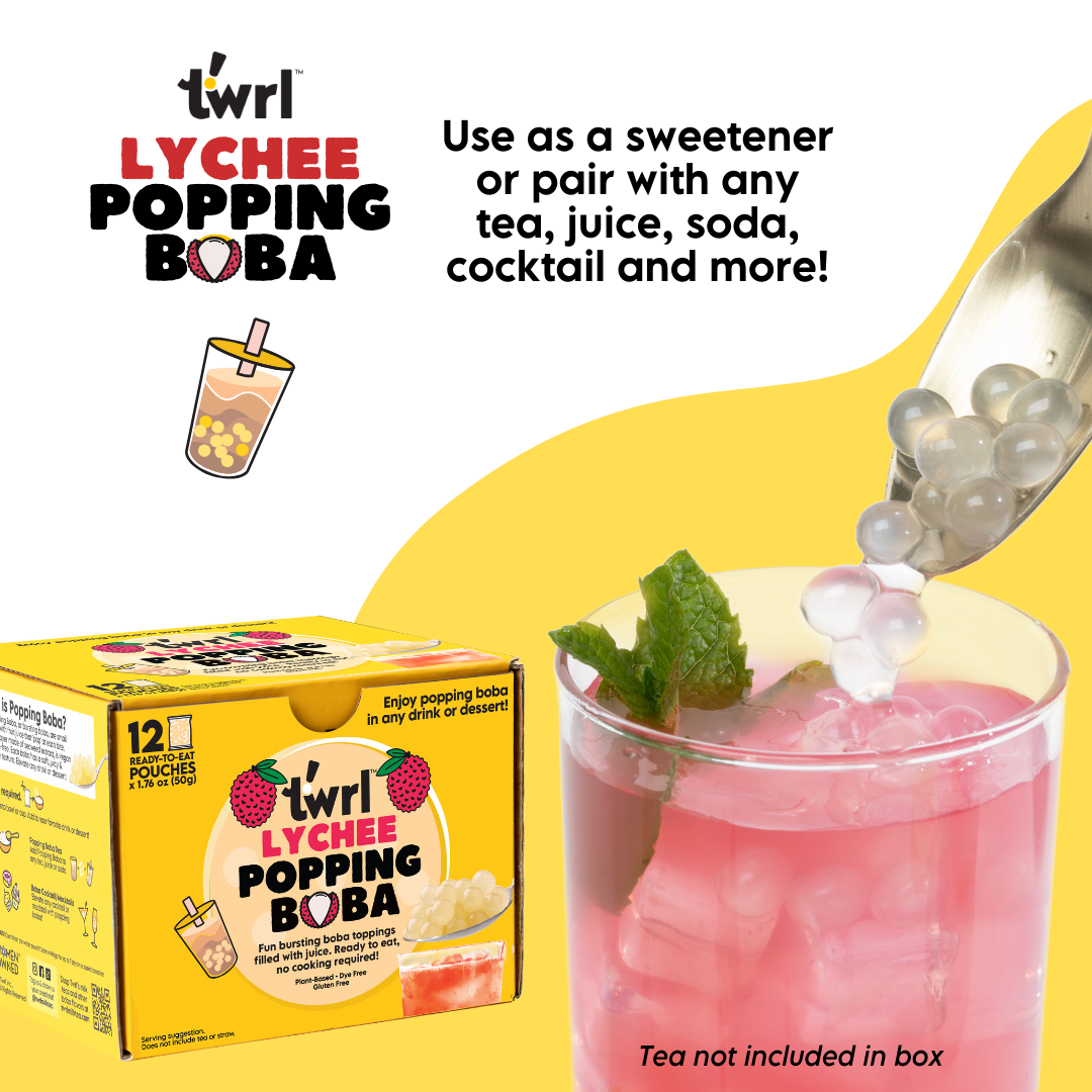 Lychee Popping Boba 12-Pack - Single Serve, Dye-Free, Vegan