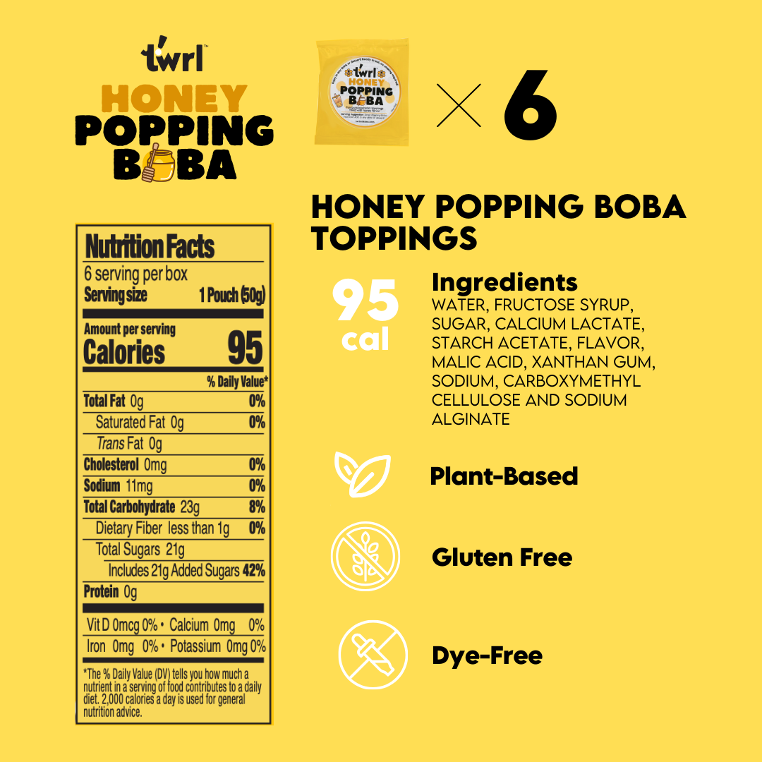 Honey Popping Boba 6-Pack - Single Serve, Dye-Free, Vegan