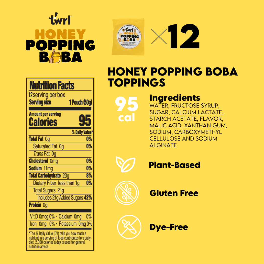 Honey Popping Boba 12-Pack - Single Serve, Dye-Free, Vegan