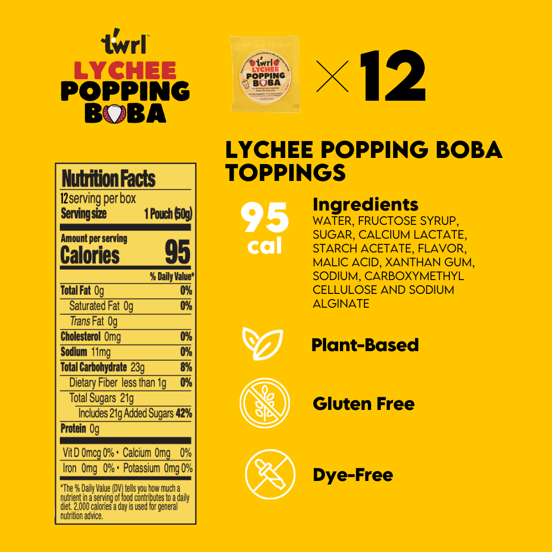 Lychee Popping Boba 12-Pack - Single Serve, Dye-Free, Vegan