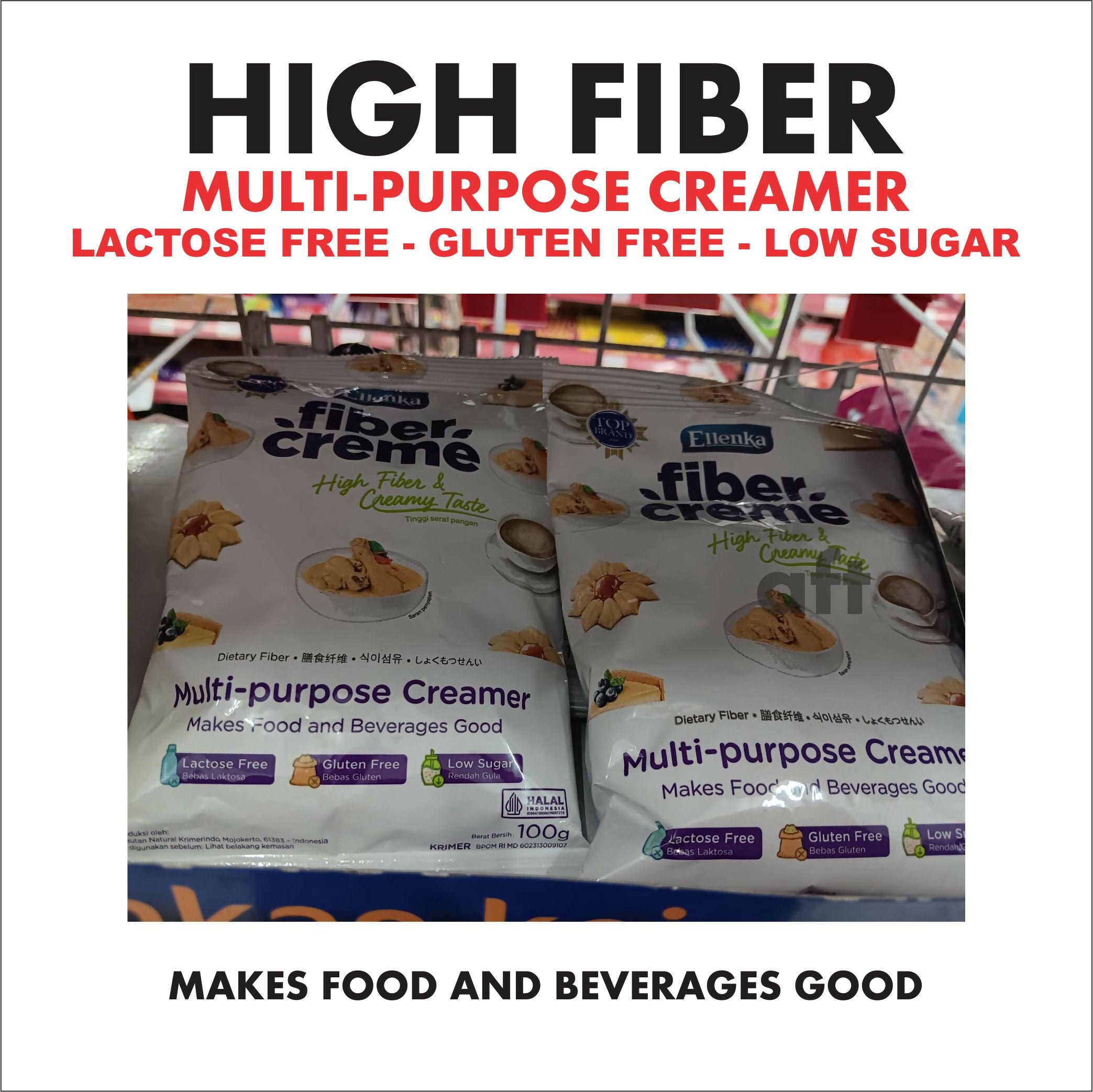 Ellenka Fiber Creme Multi Purpose Creamer High Fiber Lactose Free Gluten Free Low Sugar Non Dairy Creamer Non GMO 100g