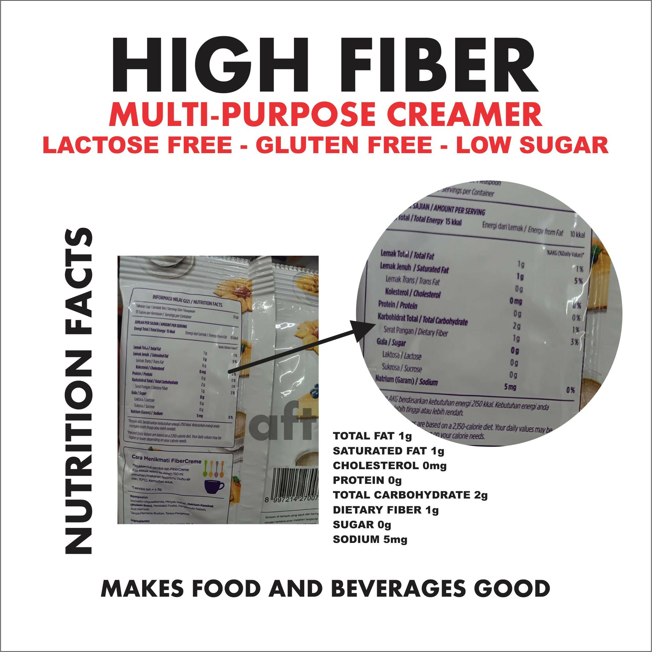 Ellenka Fiber Creme Multi Purpose Creamer High Fiber Lactose Free Gluten Free Low Sugar Non Dairy Creamer Non GMO 100g