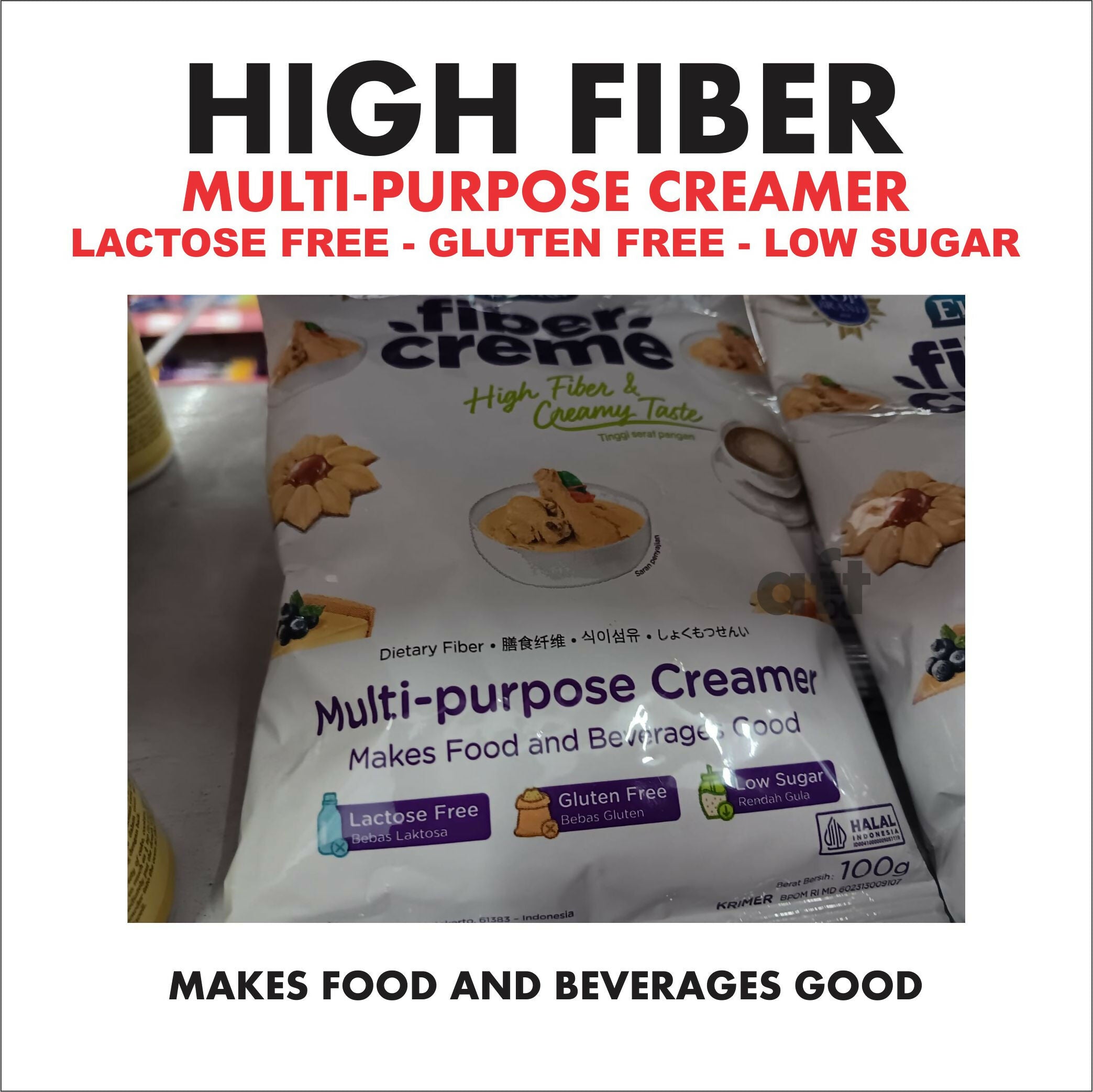 Ellenka Fiber Creme Multi Purpose Creamer High Fiber Lactose Free Gluten Free Low Sugar Non Dairy Creamer Non GMO 100g