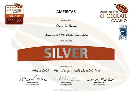 40% BAHANDI Milk Chocolate Bar Award Certificate