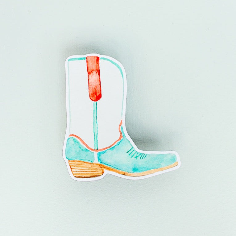 Cowboy Boot Sticker - Teal and Coral