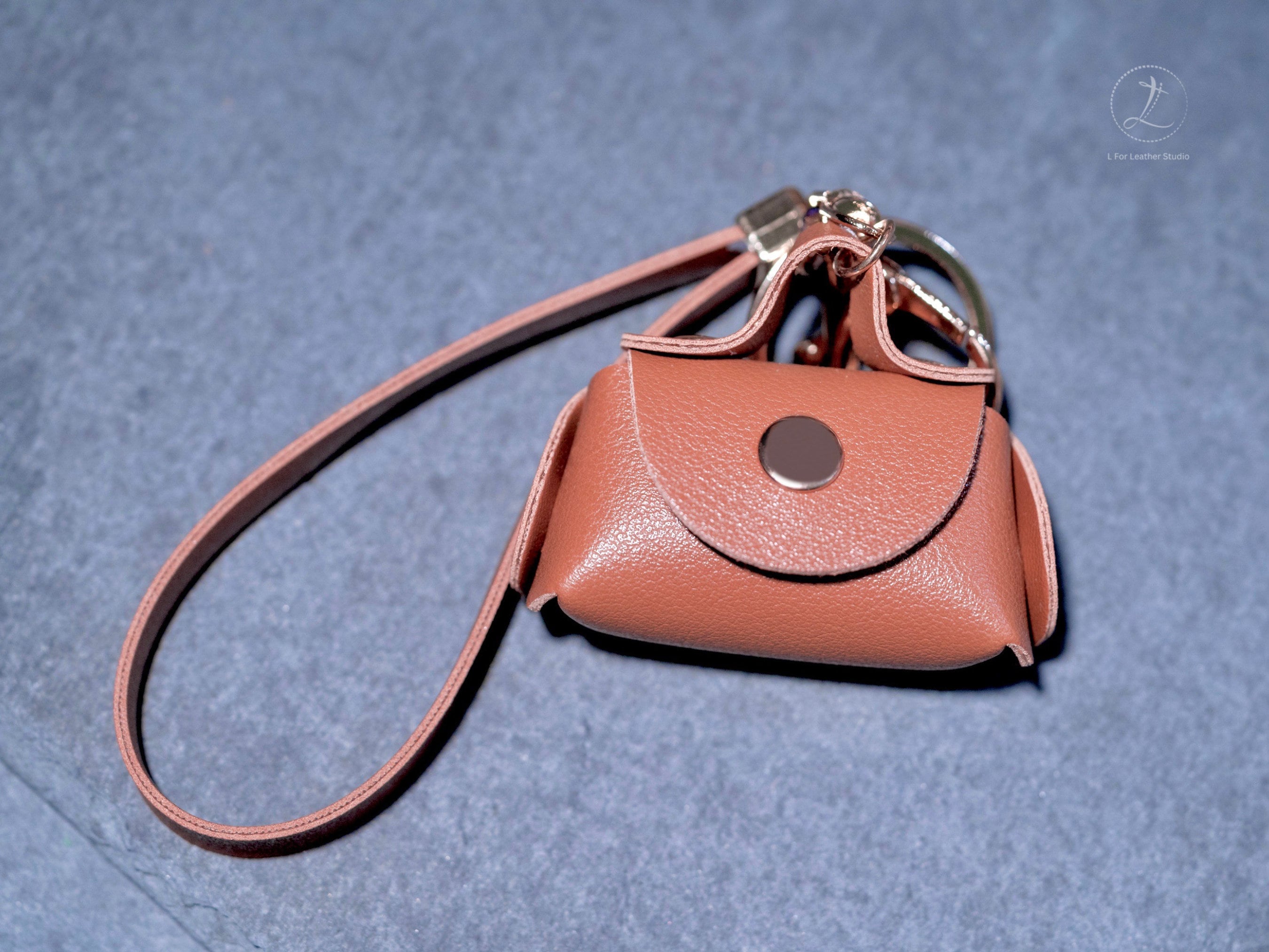 Mini Dumpling Vegan leather coin purse with strap, keyring and