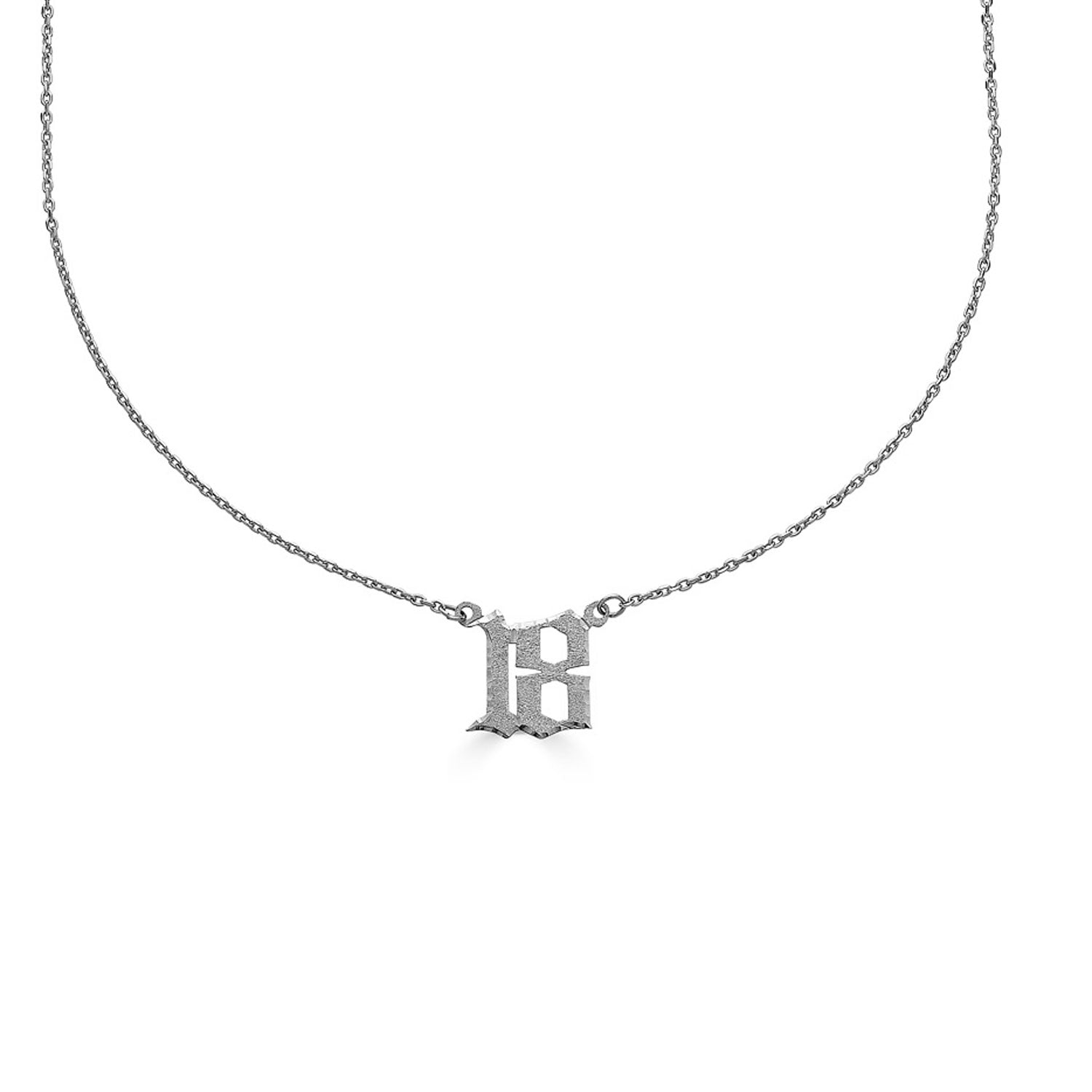 16" / Sterling Silver Gothic Initial/Number Necklace