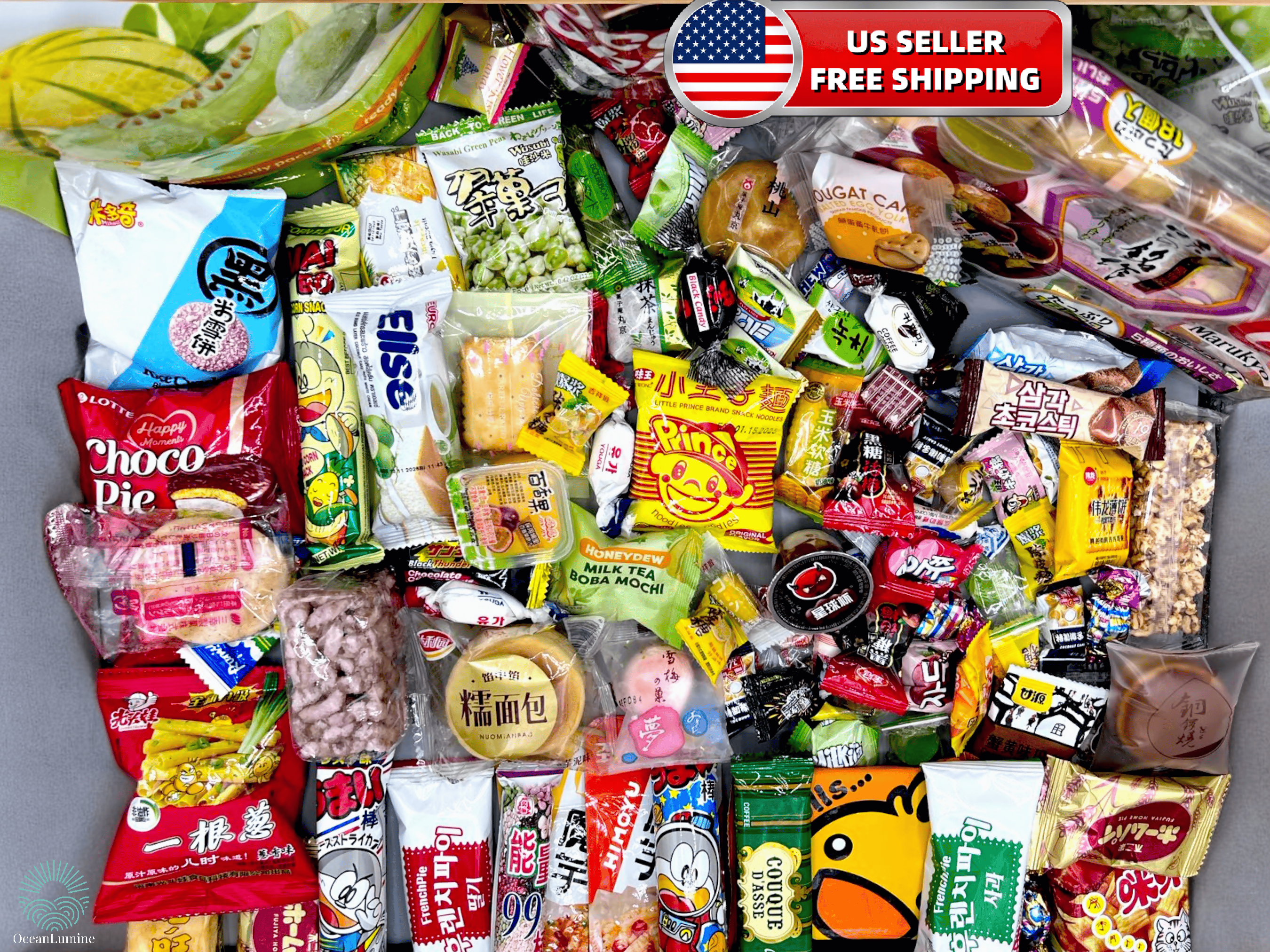 Priority Ship- 80 Pieces Specialty Asian Snacks Ramen Noodles & Drink Bulk Variety Surprise Snack Box Samplers