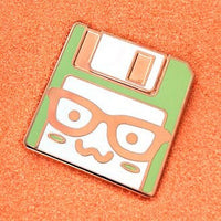 Nerd Glasses Save Icon Computer Floppy Disk Purple and Black - 1.5" Enamel Pin Lapel Metal Badge