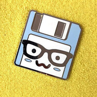 Nerd Glasses Save Icon Computer Floppy Disk Purple and Black - 1.5" Enamel Pin Lapel Metal Badge