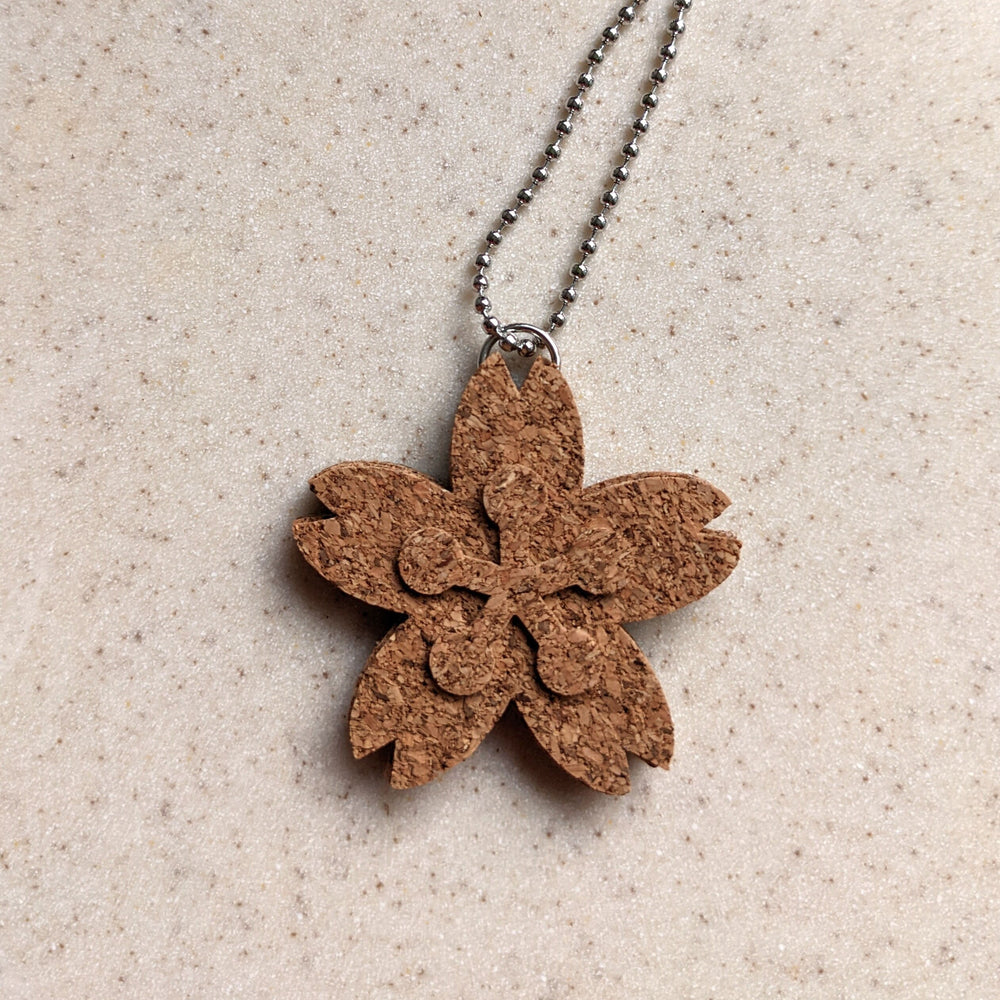 Sakura Blossom Flower Corkboard Enamel Pin 2" Pendant Display with ball Chain Necklace or Keychain