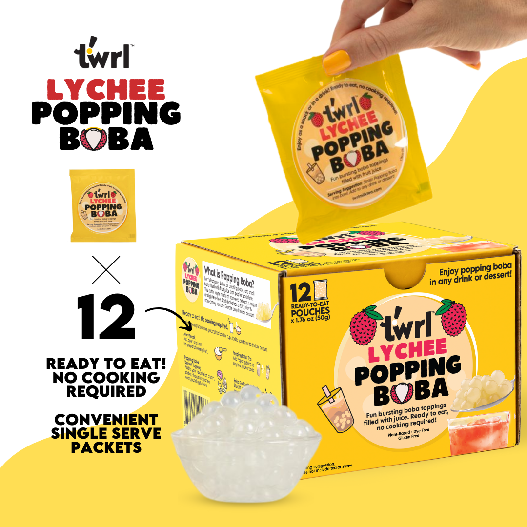 Lychee Popping Boba 12-Pack - Single Serve, Dye-Free, Vegan