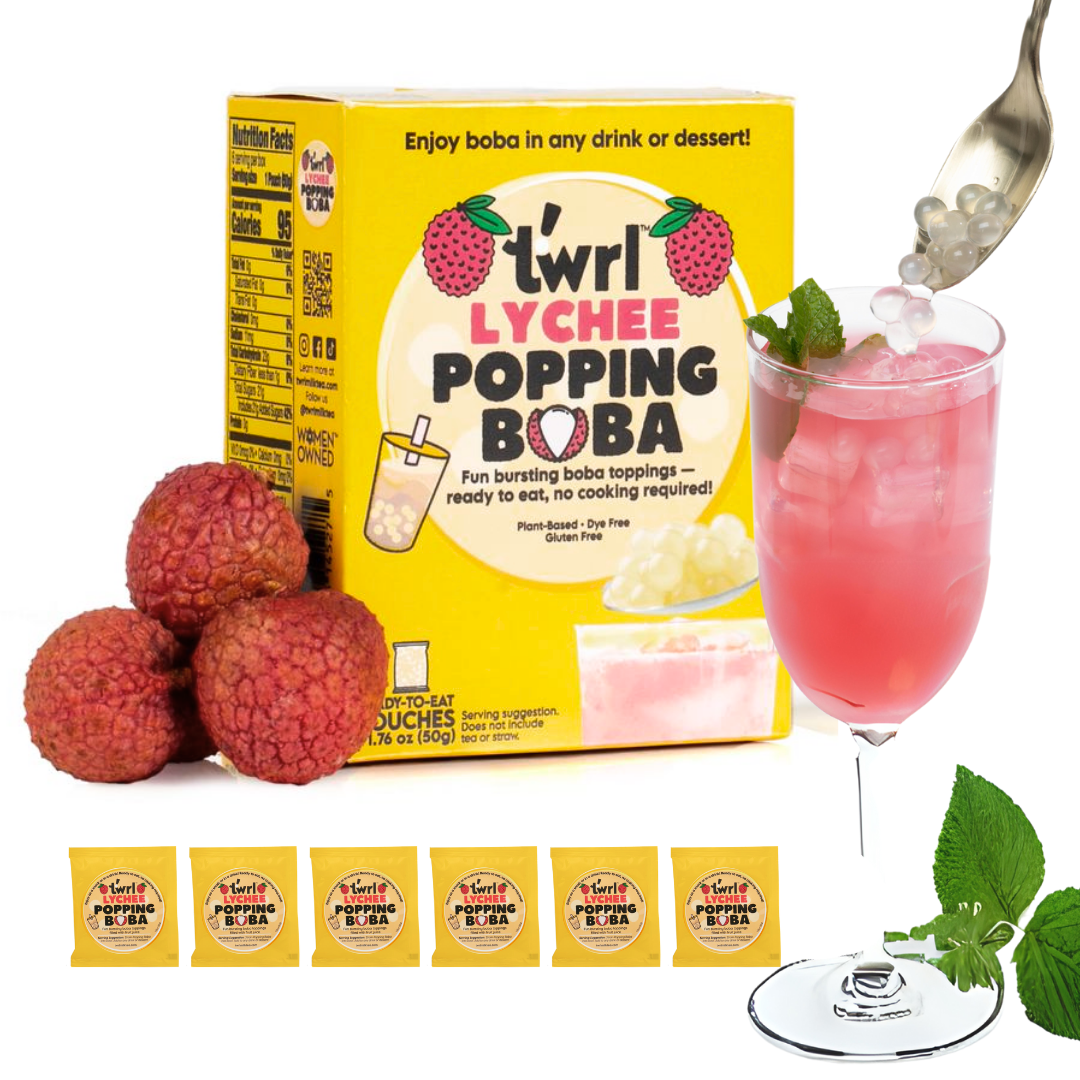 Lychee Popping Boba 6-Pack - Single Serve, Dye-Free, Vegan