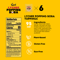 Lychee Popping Boba 6-Pack - Single Serve, Dye-Free, Vegan