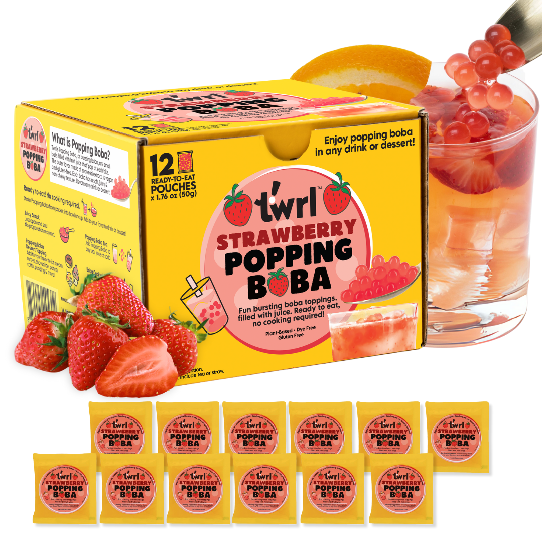 Strawberry Popping Boba 12-Pack - Single Serve, Dye-Free, Vegan