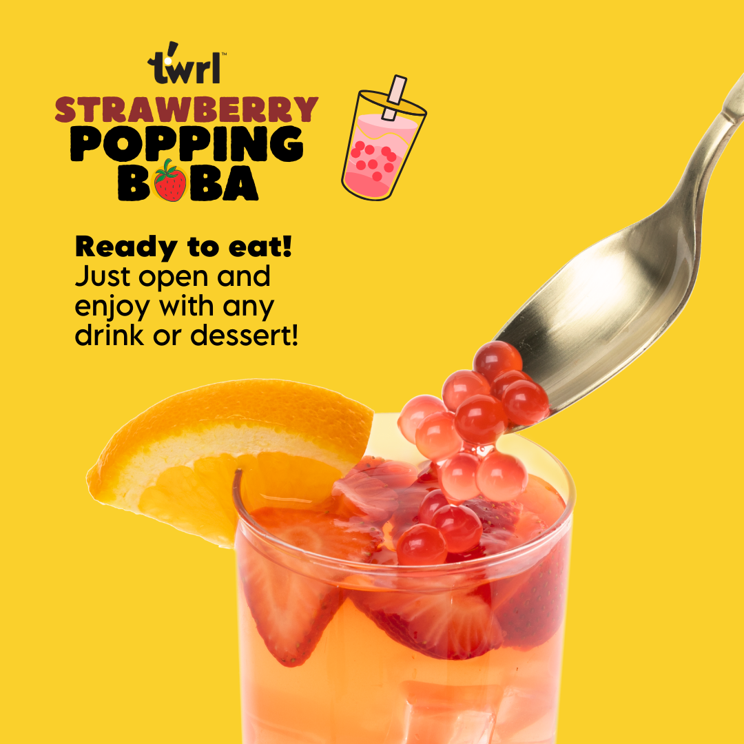 Strawberry Popping Boba 12-Pack - Single Serve, Dye-Free, Vegan