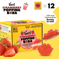 Strawberry Popping Boba 12-Pack - Single Serve, Dye-Free, Vegan