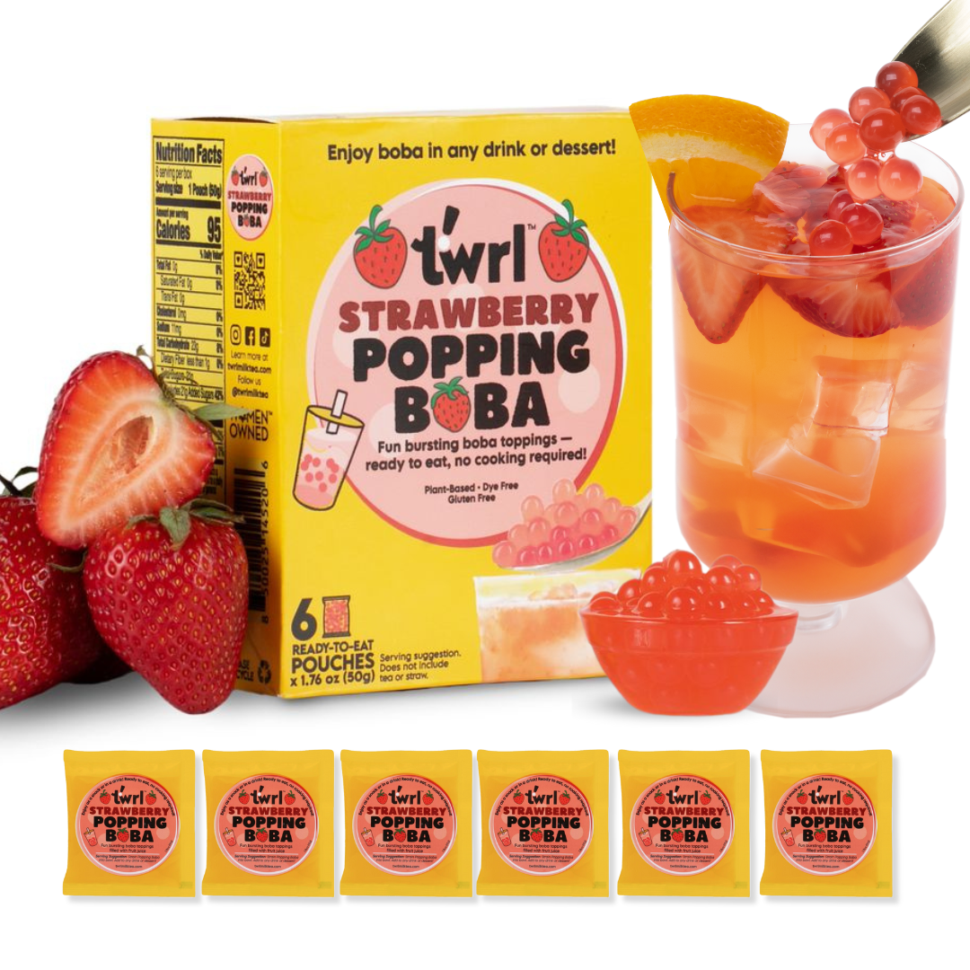 Strawberry Popping Boba 6-Pack - Single Serve, Dye-Free, Vegan