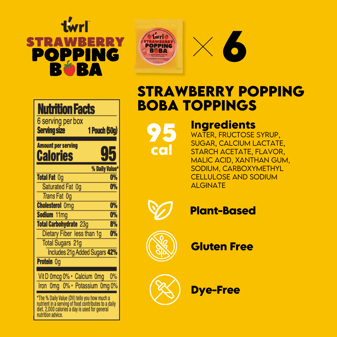 Strawberry Popping Boba 6-Pack - Single Serve, Dye-Free, Vegan