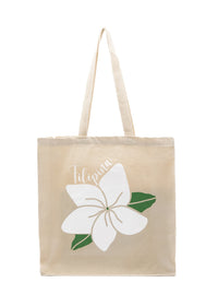 Sampaguita Flower Tote Bags, Filipino Tote Bags, Filipina, Shopping Bag, 14x15 Tote Bag, Natural/Black