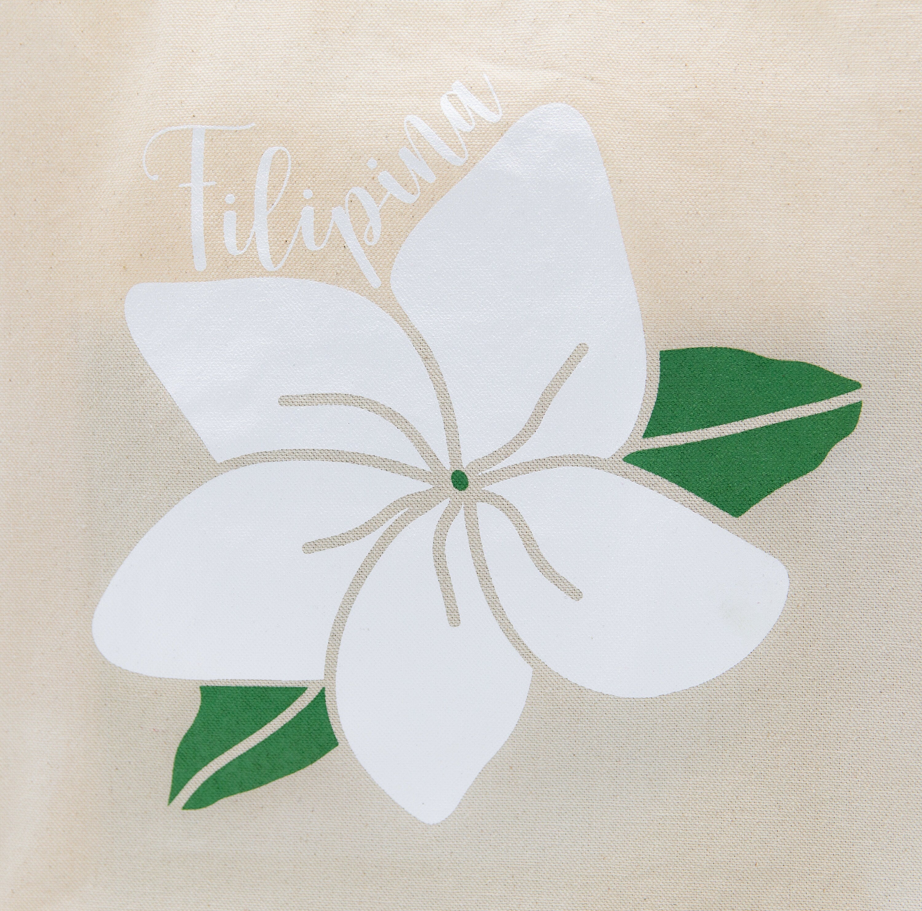 Sampaguita Flower Tote Bags, Filipino Tote Bags, Filipina, Shopping Bag, 14x15 Tote Bag, Natural/Black