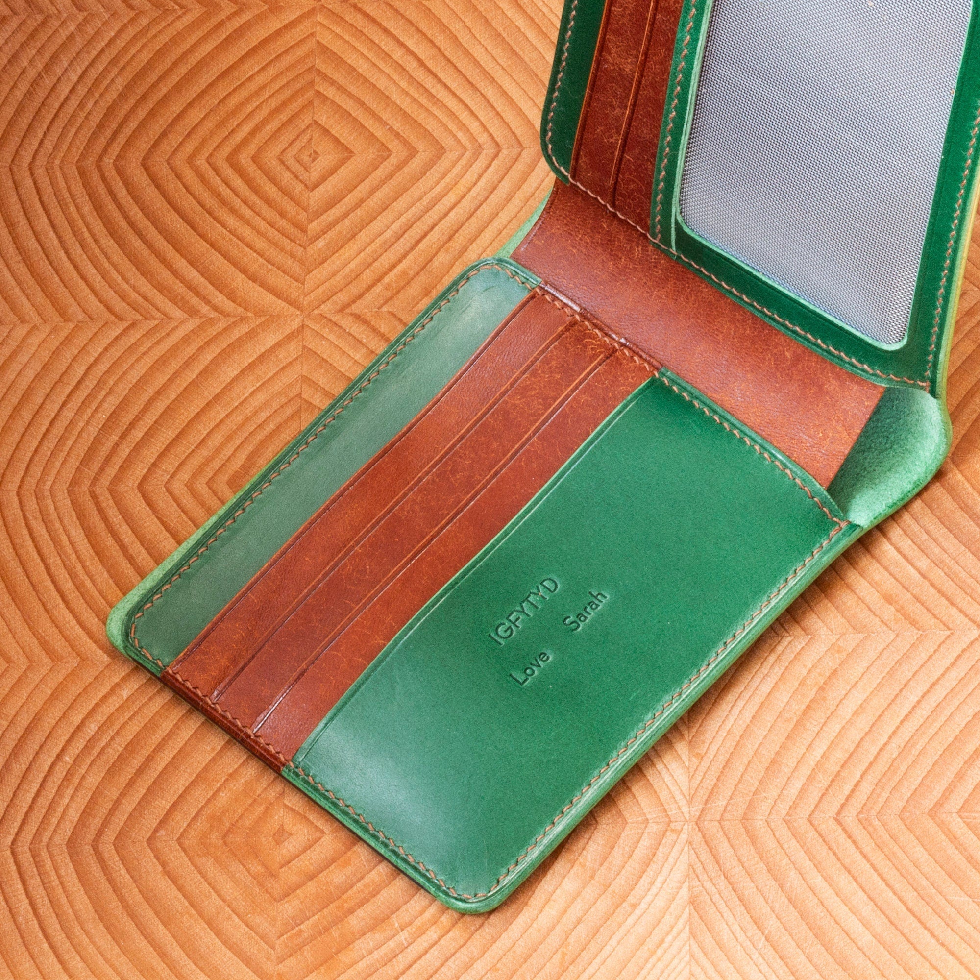 Made to Order Shell Cordovan Handcrafted 6, 8 card Bifold Wallet Emerald  Green Natural in Japanese Shell Italian Vegetable Tanned Leather